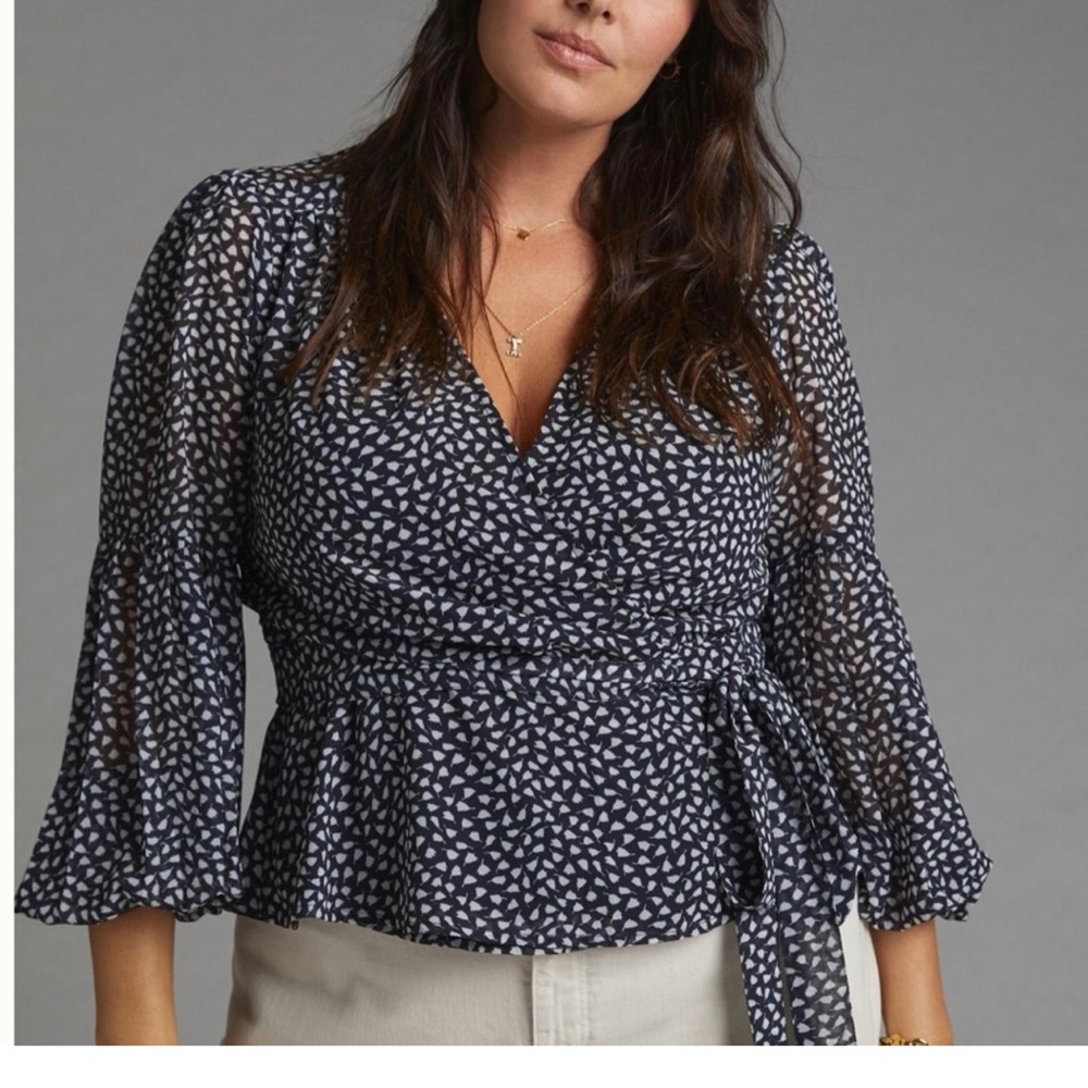 Anthropologie puff sleeve wrap blouse